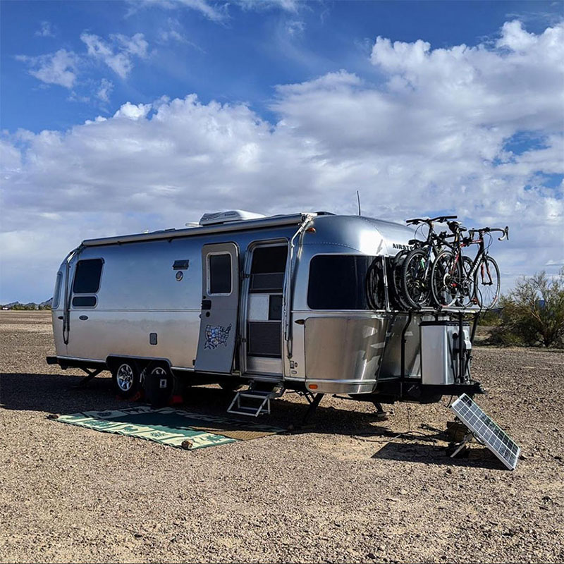 an airstream with portable solar panels