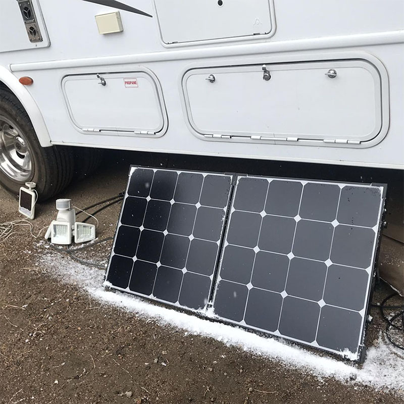 solar panel leaning against an RV