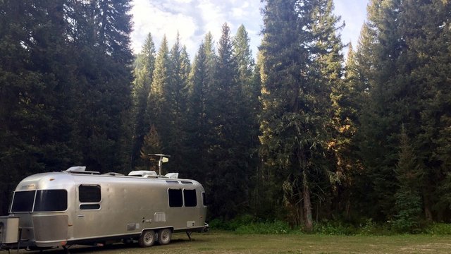an airstream in the forest