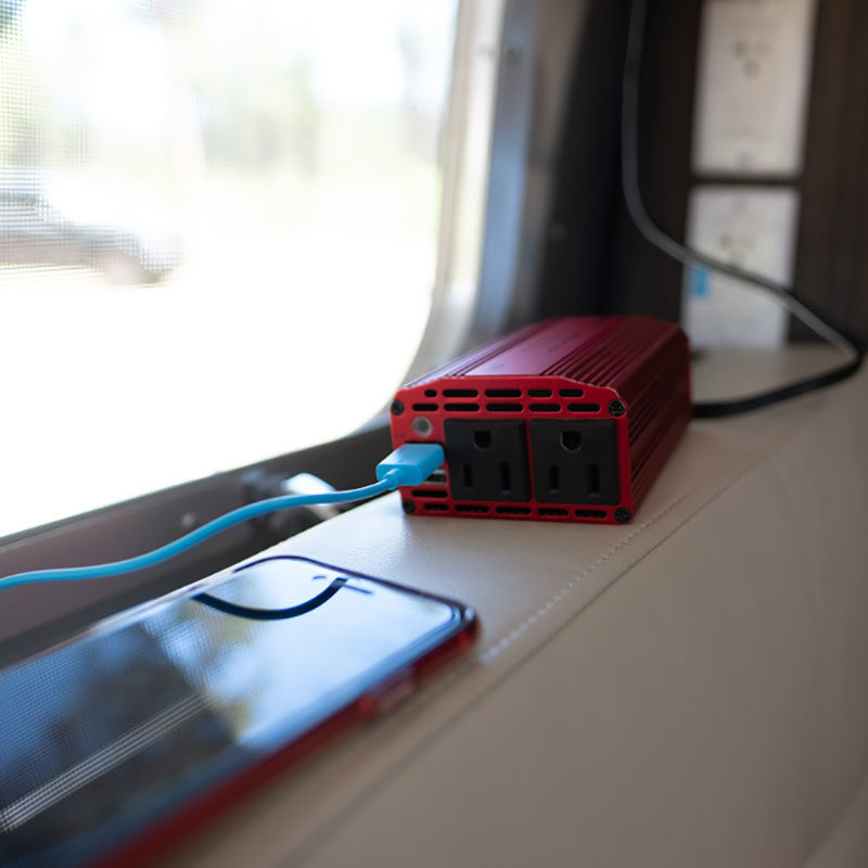 portable inverter for charging phone in airstream
