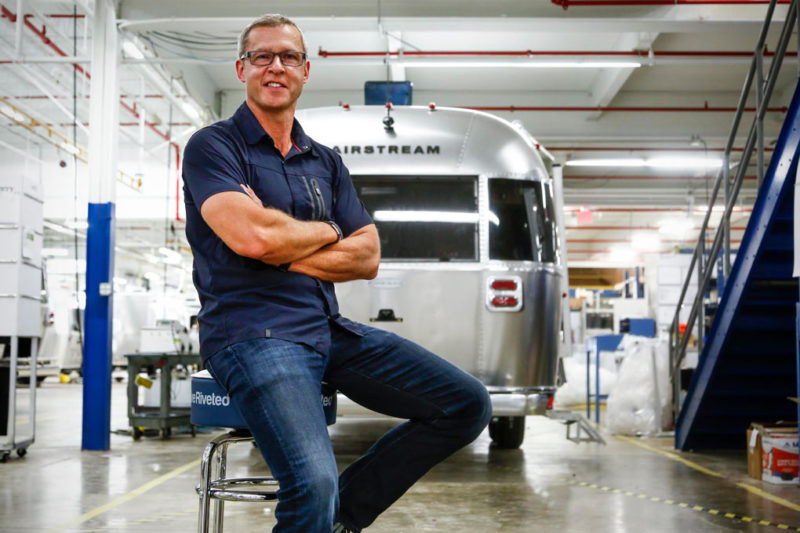Airstream CEO And President Bob Wheeler, sitting in the Airstream factory