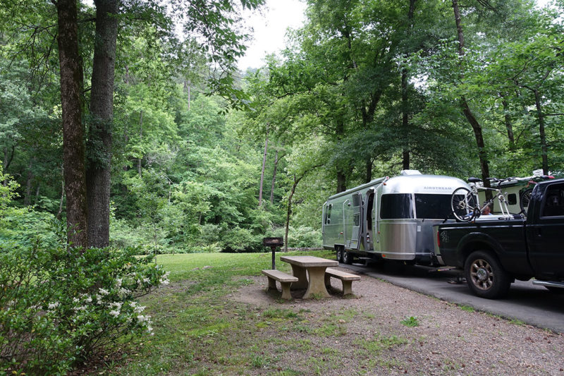 airstream in a campground in arkansas