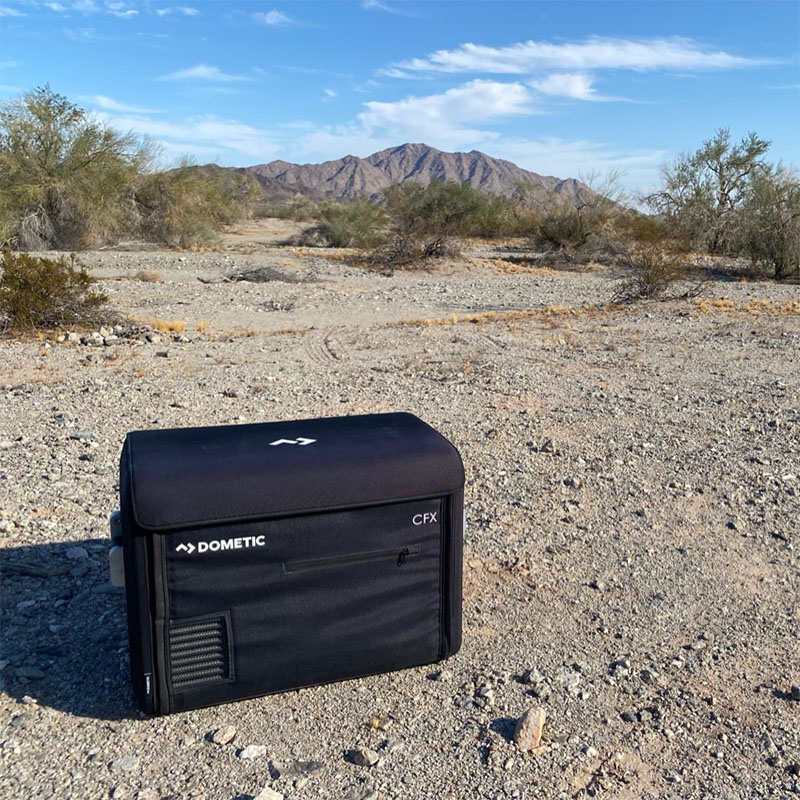 dometic refrigerator outside in the desert