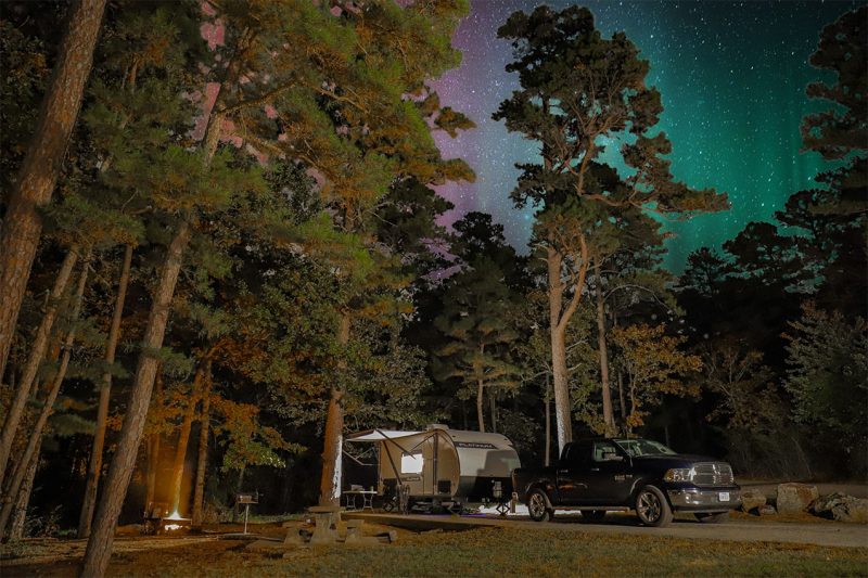 Northern lights at a campground in an Oklahoma State Park