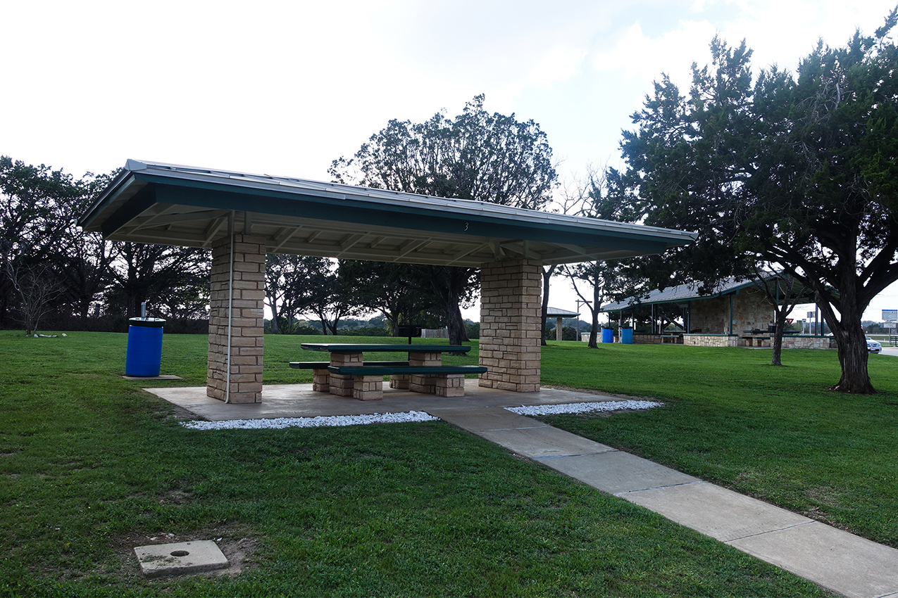 Picnic shelter at a rest stop.