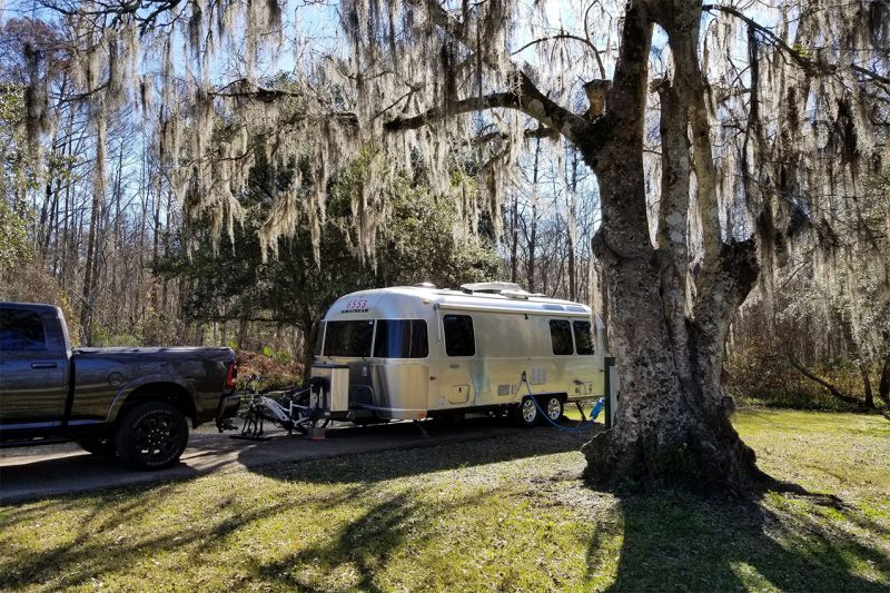 An Airstream camping at a Louisiana State Park