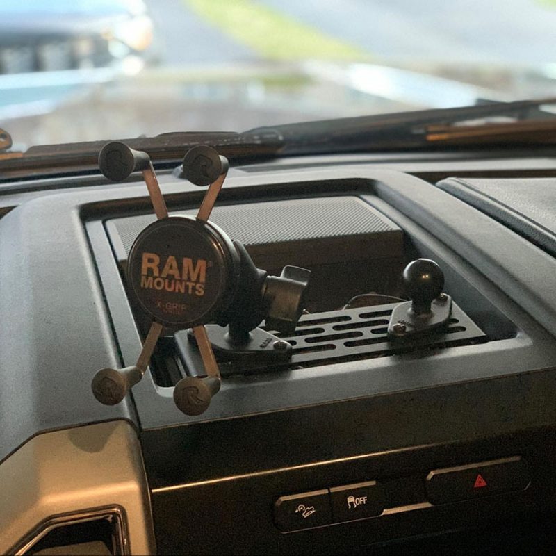 ram mount on dash of truck