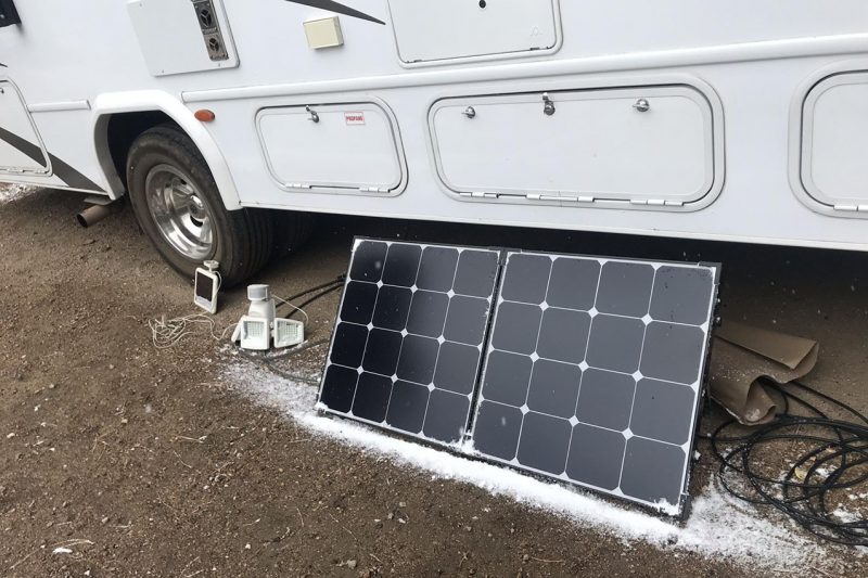 solar panel leaning against an RV