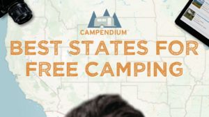 A map of the US with text that reads Best States For Free Camping