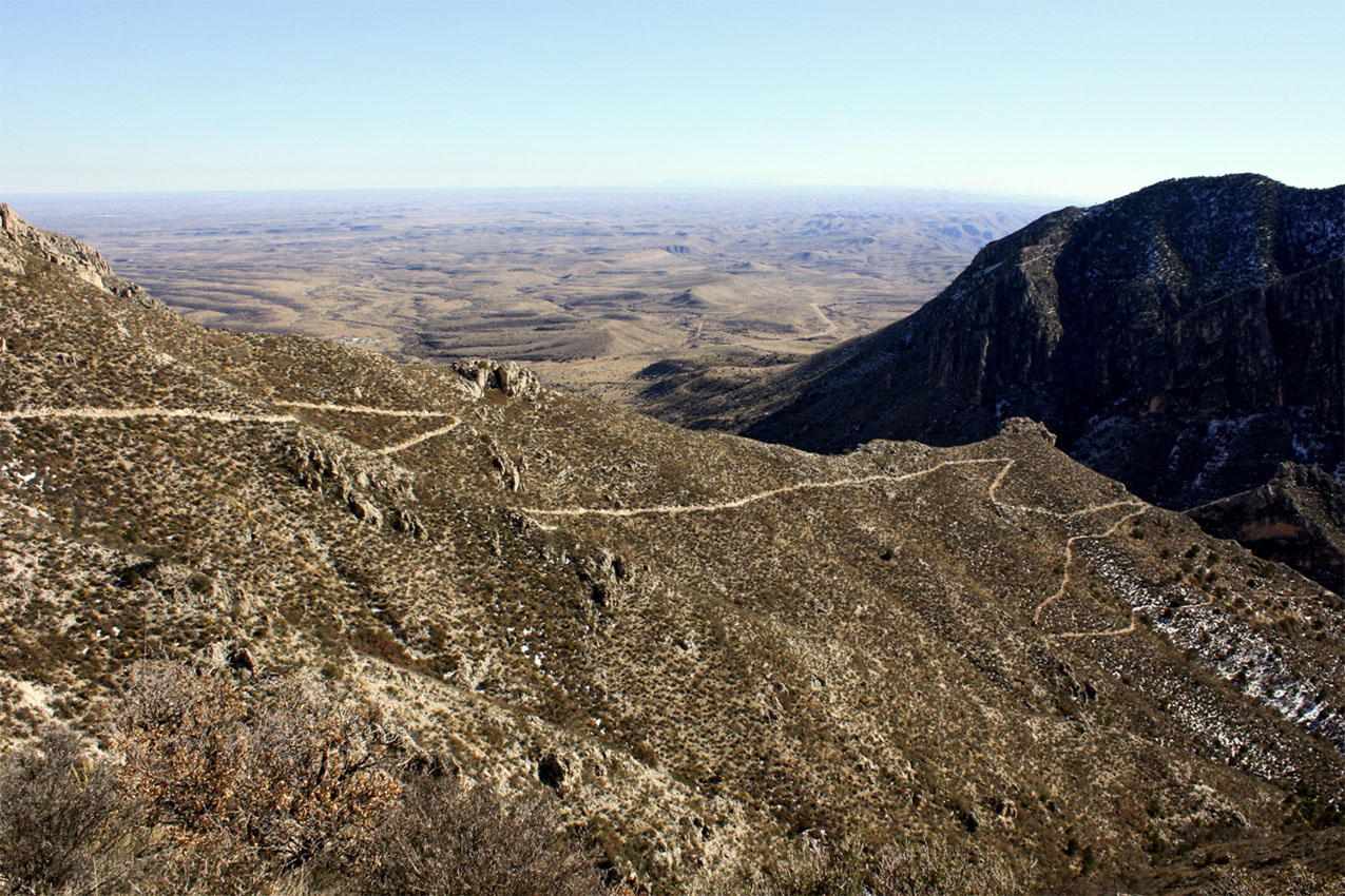 Trail running through Guadalupe Mountains.