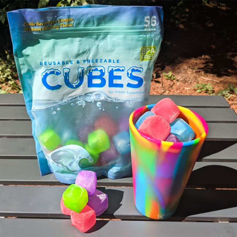 colorful ice cubes and a cup