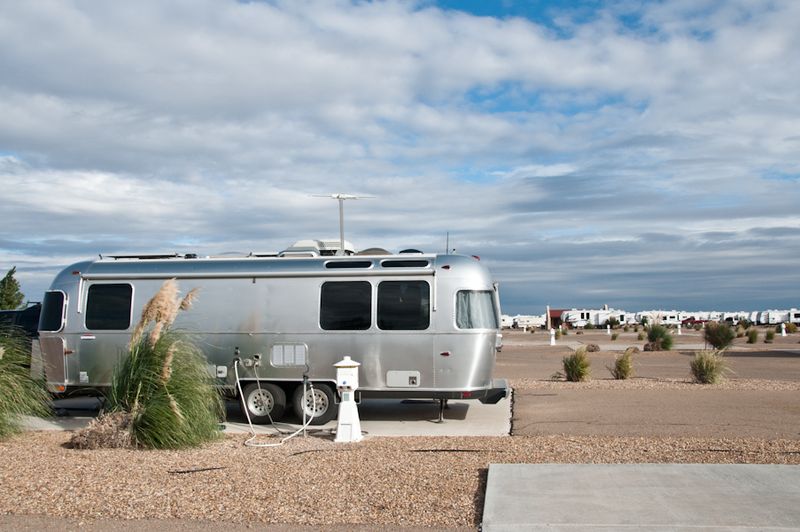 Airstream parked at a campground in Texas