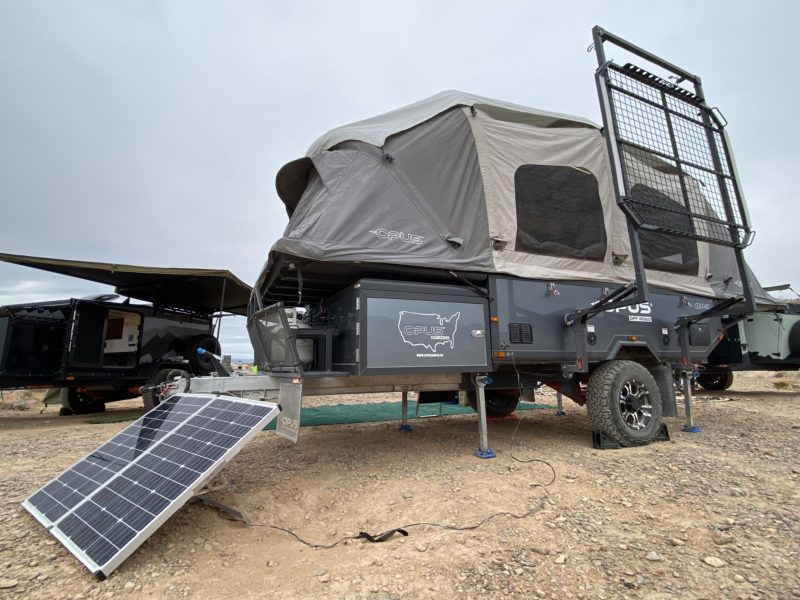 Solar panels set outside an RV for camping