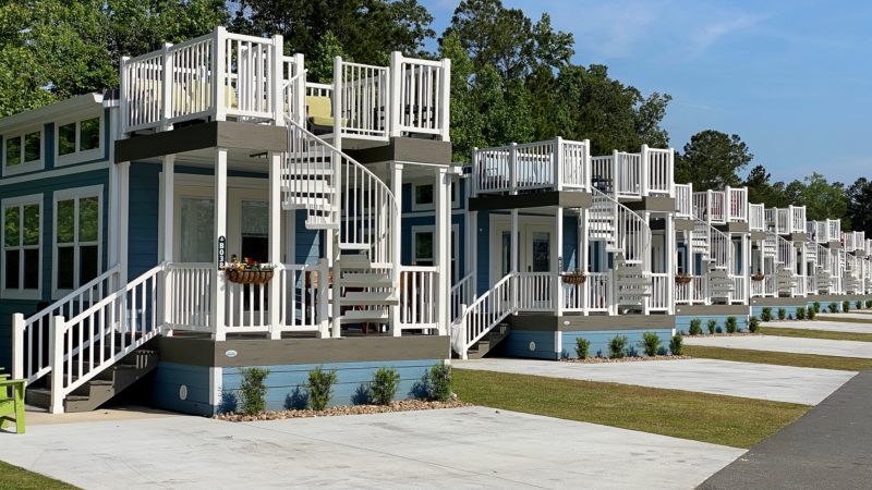 Cottages with decks on the Carolina Pines RV Resort