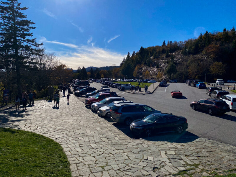Crowded parking lot at national park on a sunny day