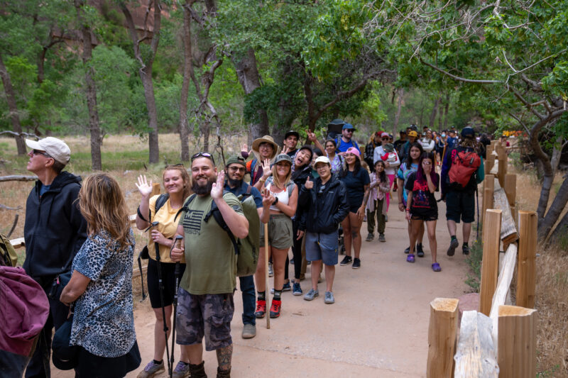 Long line of visitors at Zion National Park