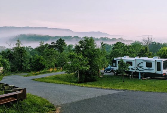 an RV camping at Shenadoah State Park near Shenandoah National Park