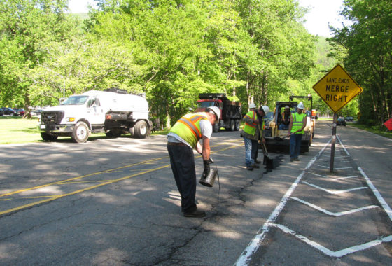 Road crew fixing road in Gatlinburg, TN.